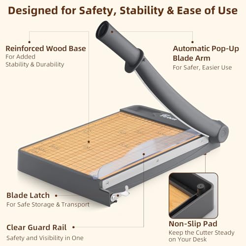 Firbon 12 Inch Wood Guillotine Paper Cutter, Heavy Duty Paper Trimmer | 12-Sheet Capacity | Stable Wood Base| Precision Dual Scales | Paper, Cardstock & Photo Trimmring| Office & Home Use