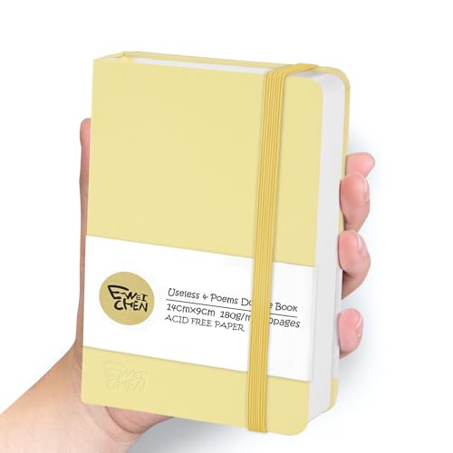 Mix Media Pad,3.5"x5.5" Small Hardcover Leather Art Sketchbook,60 Sheets(112lb/180gsm) Heavyweight Acid Free Artistic Painting Drawing Sketching Paper, Handy Pocket Journal Sketchbook.Lemon Yellow - color: 180gsm-lemon yellow