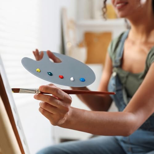 Nuanchu 2 Pcs Handy Neutral Grey Tempered Glass Palette for Oil Painting 6.3 x 10 Inch Airtight Stay Wet Palette Container Oval Keeps Paint Fresh Scratch for Acrylic Painting DIY Mixing Beginners