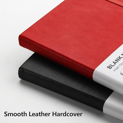 RETTACY Blank Journal Notebook, 192 Pages per Pack, A5 Size (5.7'' x 8.3'') - color: Black & Red