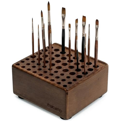 DUGATO Wooden Brush Holder, 59 Hole Desk Organizer with Rest Groove