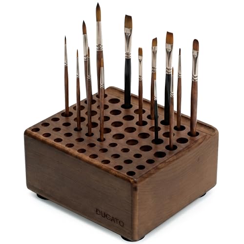 DUGATO Wooden Brush Holder, 59 Hole Desk Organizer with Rest Groove