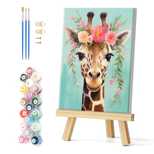 Natuyalo Framed Paint by Numbers Kit for Adults Beginners, Giraffe Acrylic Easy Paint by Number with Frame, Animals Painting by Number Kits on Canvas Framed (12x16 Inch) - color: Color-03