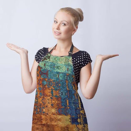 Cook Apron for Women Blue and Golden Grunges Mans Aprons for Cooking Funny for Kitchen Cooking Restaurant BBQ Painting Crafting Gardening 27” (W) x 31” (H), Waterproof Aprons - color: Blue and Golden Grunget