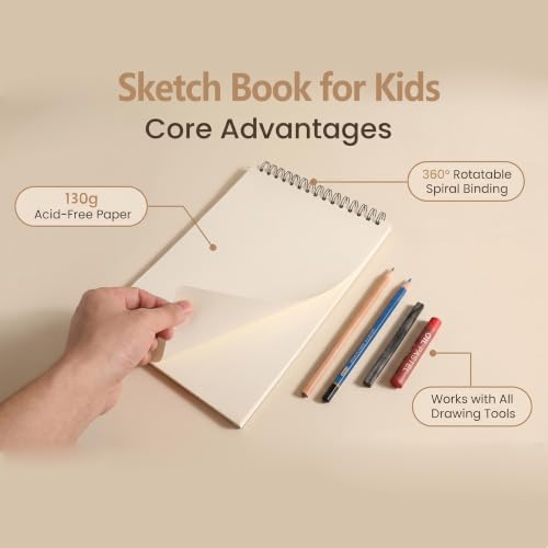 Sketch Book for Kids 8.5 x 11 Inch Hardcover Spiral Bound Sketch Pad, 50 Sheets 110gsm Thick Paper, Art Drawing Book for Children（ 1PCS） - color: Sunflower