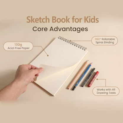 Sketch Book for Kids 8.5 x 11 Inch Hardcover Spiral Bound Sketch Pad, 50 Sheets 110gsm Thick Paper, Art Drawing Book for Children（ 1PCS） - color: Sunflower