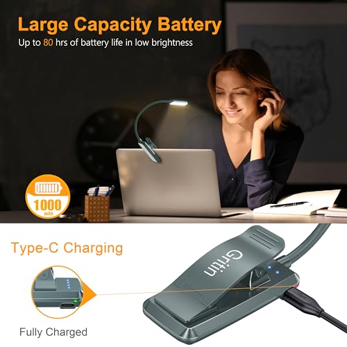 Gritin 9 LED Rechargeable Book Light for Reading in Bed | Eye Caring 3 Color Temps,Stepless Dimming Brightness,80 Hrs Runtime Small Lightweight Clip On Book Reading Light-Pacific Blue - color: Pacific Blue