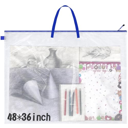 Tenceur 1 Pc 36 x 48 Inch Art Portfolio Case Large Art Portfolio Bag Folder Poster Storage Bag with Handle for Bulletin Board (Blue) - color: Blue