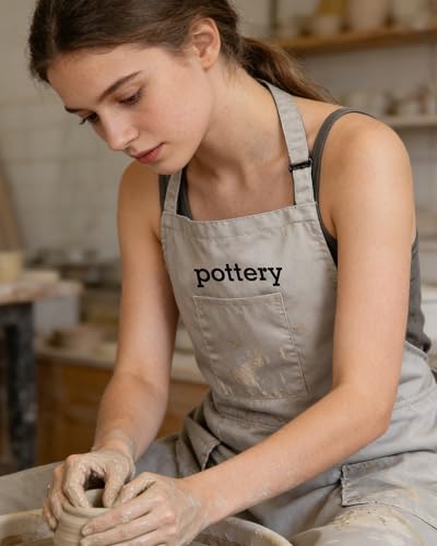 Pottery Split-Leg Make Ceramic Apron, Long Split-Leg Artist Painting Apron with 3 Pockets for Men and Women - color: Khaki Customized Logo