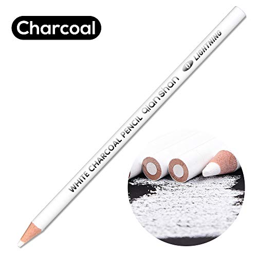 qianshan 2 Pcs Black White Color Charcoal Pencils, Professional Hight Quality Sketch Highlight Charcoal Wooden Pencils for Artist Drawing, Sketching, Blending, 2 Colors of 1 Black, 1White - color: 1 black+1 white charcoal