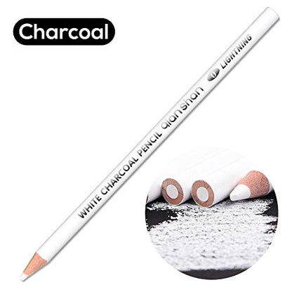 qianshan 2 Pcs Black White Color Charcoal Pencils, Professional Hight Quality Sketch Highlight Charcoal Wooden Pencils for Artist Drawing, Sketching, Blending, 2 Colors of 1 Black, 1White - color: 1 black+1 white charcoal