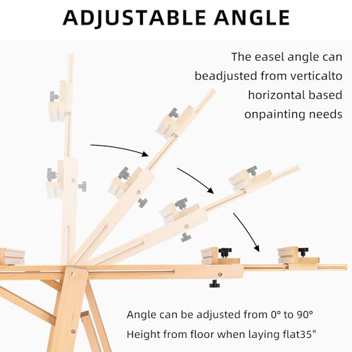 Studio H-Frame Easel with Tilting & Flat Position, Natural | Sturdy Adjustable Beech Wood Painting Easel for Painting, Holds Canvas Art up to 77" - style: Natural