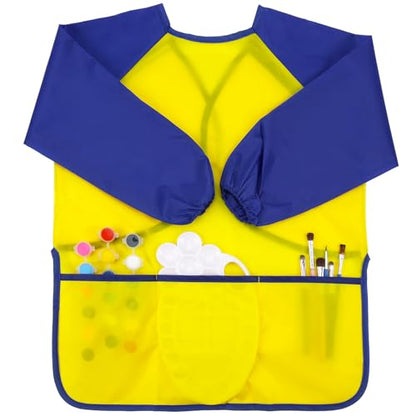 Zkptops Kid Art Smocks Waterproof Kids Painting Aprons Toddler Art Smock Kids Paint Smock with Long Sleeve 3 Roomy Pockets for Age 3-7 Years(Yellow) - color: Y 1 Pack Yellow
