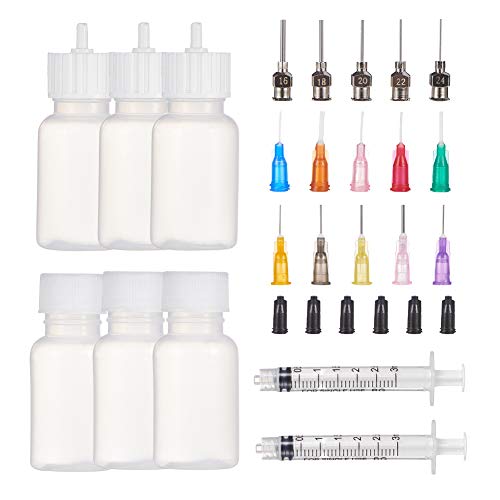 BENECREAT 6 Packs 1oz DIY Precision Tip Applicator Bottles 15PCS Stainless Steel PP Blunt Needle Tips, 6PCS Stoppers, 2PCS Syringe for Quiling Glue Work - color: 10 Bottles & 15 Needle Tips - 1 Ounce, size: 1 Ounce