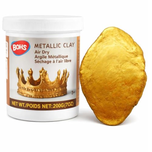 BOHS Metallic Clay, Gold Air Dry Modeling Clay with Glitter, 7 oz | Soft, pliable no-bake clay for decorative pendants, ornaments, figurines, cosplay props and shimmering craft accents - color: Gold
