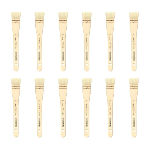 XDT#5249 Hake Paint Brush Set, 12Pcs Flat Goat Hair Wash Brushes (1.06") for Watercolor, Pottery Glaze, Acrylic, and Oil Painting - size: 12Pc Goat Hair(1.06 In)