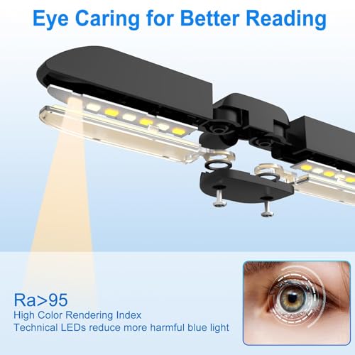 Vekkia 14 LED Rechargeable Book Light for Reading at Night Eye-Care Reading Light for Books in Bed with 180° Adjustable/Clip on Lamp/3 Color Temperatures,Lightweight, Present for Reader - color: Jet Black