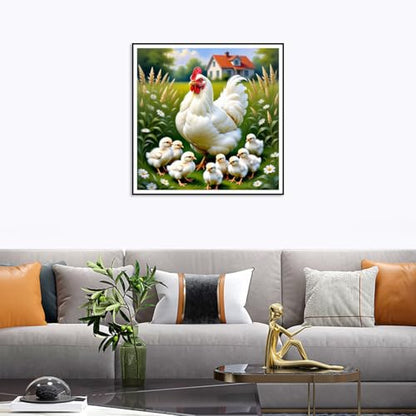 WSLWXSHM Diamond Painting Kits for Adults Chicken, Animal Round Full Drill Diamond Art Kits, 5D DIY Paint with Diamonds Crafts for Home Wall Decoration Gifts 12×12Inch