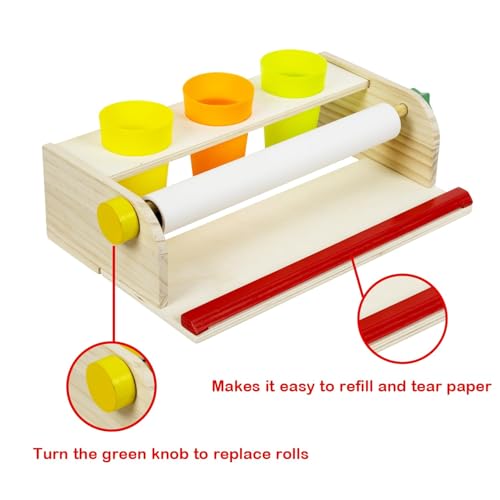 Kids Art Easel Paper Roll Dispenser, Wooden Tabletop Design, 2 Packs White Bond Paper, Portable Drawing Station