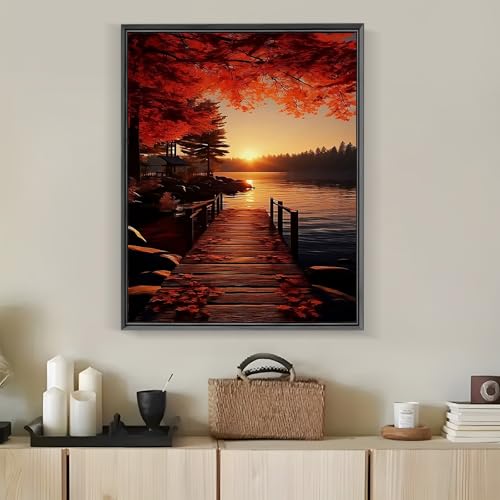 Fall Landscape Sunset Bridge Diamond Art Kits for Adults, 5D Diamond Painting Kits for Adults Beginners, DIY Full Round Drill Diamond Dot Painting Gem Art Kits for Adult, Home Wall Decor 11.8x15.7 In - color: NZ70