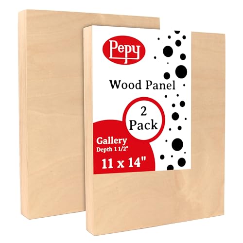 Pepy 11" x 14" Birch Wood Panels; Gallery Depth 1-1/2" Deep Cradle Artist Panel (Pack of 2)