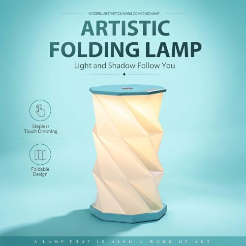 Portable Foldable Table Lamp, Japanese Gift, Paper Lantern Lights | Touch Control Dimmable Lamp with 3 Adjustable Heights, Rechargeable Warm Light, Travel Gifts for Women Men Couples (Blue) - color: Blue