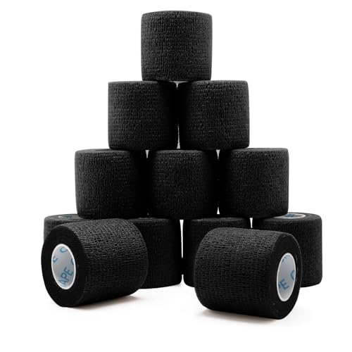 OK TAPE 12 Rolls Self Adhesive Bandage Wrap, Elastic Athletic Tape, Self Stick Bandage Tape, Vet Wrap, Medical Wrap for Wrist, Feet, 2" x 5 Yards - Black - color: Black, size: 2 Inch