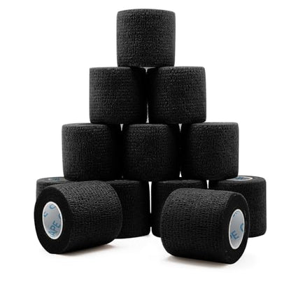 OK TAPE 12 Rolls Self Adhesive Bandage Wrap, Elastic Athletic Tape, Self Stick Bandage Tape, Vet Wrap, Medical Wrap for Wrist, Feet, 2" x 5 Yards - Black - color: Black, size: 2 Inch
