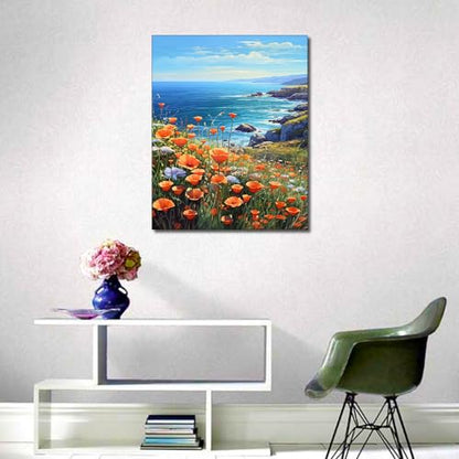 TUMOVO Paint by Number for Adults Flowers Sea Landscape Paint-by-Number Kits Poppies Ocean Adult Paint by Number Sea View DIY Painting by Numbers for Adults Canvas Framed, 16"x20" - color: Landscape(Framed)