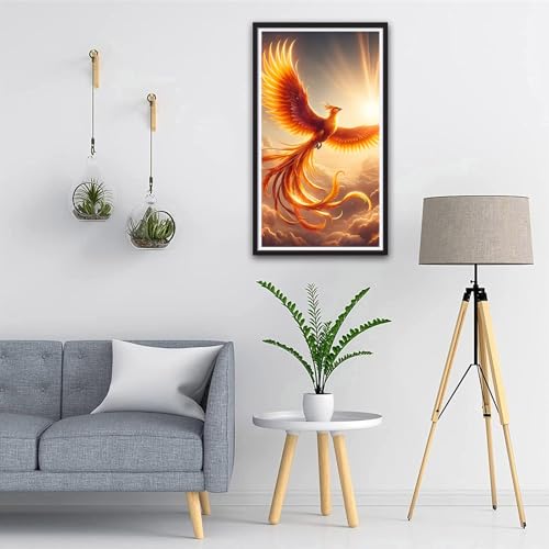 ARTGOTO Phoenix Diamond Painting Kit for Adults 15.7 x 27.5 Inch | Large 5D Full Square Drill Diamond Art Kit, Golden Firebird DIY Gem Art Canvas with 2 Tool Sets, 30% Extra Diamonds - color: AGT001