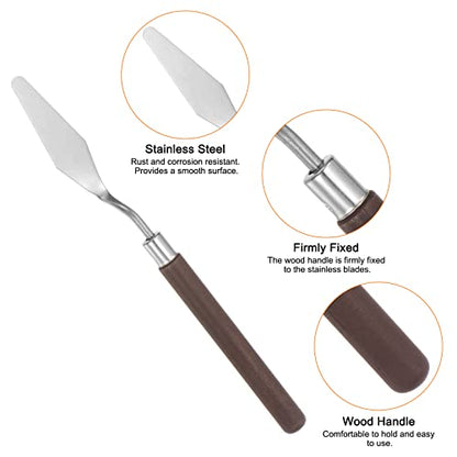 HARFINGTON 2pcs No.3 Palette Knives 17mm Width Stainless Steel Large Pointy Spatula Painting Pallet Knife with Wood Handle for Oil Acrylic Canvas Mixing Spreading, Red - size: 17mm