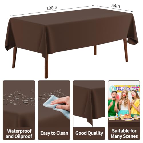 4 Pack Plastic Tablecloth 54" x 108"Disposable Brown Tablecloth Rectangle Plastic Table Cover for 6 to 8 Foot Tables Indoor or Outdoor Parties Birthdays Weddings Christmas - color: Brown Tablecloth