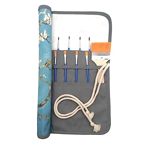 Funny live Paint Brush Holder Art Supplies, Artist Paint Brush & Storage Organizer Roll-Up Case Bag, Protect Acrylic Oil Watercolor Paintbrushes (Almond Blossom 20 Slot Pockets) - color: Almond Blossom 20 Slot Pockets