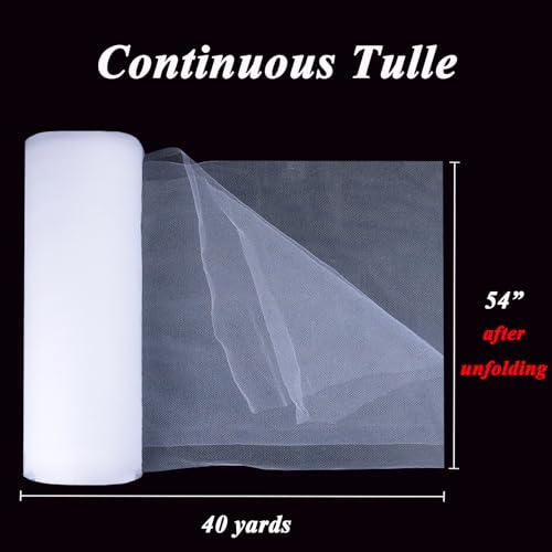 White Tulle Fabric Roll 54 Inch x 40 Yards Tulle Ribbon - color: White, size: 54 Inch X 40 Yards