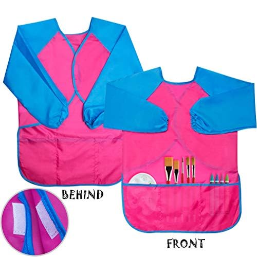Kids Art Smocks 2 Pack Painting Smock with Long Sleeve and 3 Pockets for Age 3-8 - color: Pink