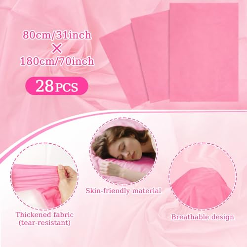 Massage Table Sheets - Disposable Bed Sheets 31" x 70" Waterproof Massage Table Cover Non-woven Disposable Bed Sheets for Travel, Massage, Spa, Tattoo, Beauty, Pink (28pcs Pink) - color: 28pcs Pink