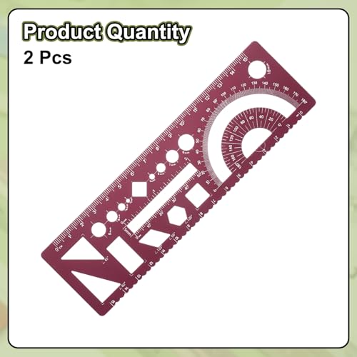 HARFINGTON 2pcs Multifunctional Geometric Rulers 15cm Metric and SAE Aluminum Straight Edge Protractor Angle Math Measuring Ruler Geometric Drawings Templates for Drawing Drafting, Dark Red - color: Dark Red