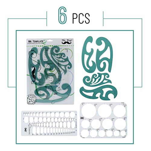 Mr. Pen- French Curve, Large Circle Template and Ellipse Template (6 Pc)