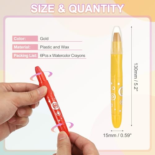 PATIKIL Watercolor Gel Crayon, 6Pcs Washable Twist Crayons for Coloring, Drawing, Painting, Gold (5.2x0.59) - color: Gold