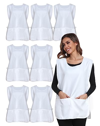 Unisex Cobbler Apron with 3 Deep Pockets, Smock Vest Apron | Multiple colors available, Blank No-Logo, Adjustable Drawstring & Side Ties, Applicable for Cooking, Kitchen,Garden, Cleaning - color: 7 Pack - White