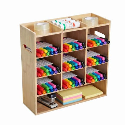 Bamboo wood marker Organizer - 150+ Capacity Marker - Additional Art Supply Storage Rack for Alcohol Markers, Pens, painting pigments, and Pencils - Art Supply Storage for Office & School