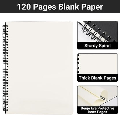 EUSOAR Blank Spiral Notebook, A4 3 Packs 8.5"x 11" Hardcover Blank Kraft Sketch Notebook Bulk，College Wirebound Memo Notepads Diary Planner Notebook Journal with Unlined Paper 120pages/60sheets - color: Black, size: A4-3 Packs