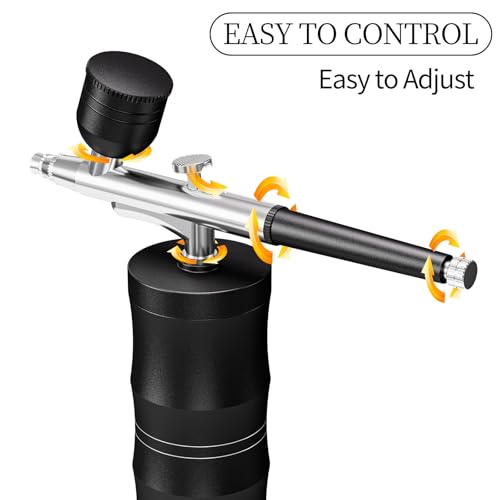 Airbrush Kit with Compressor Portable Airbrush Kit 48PSI High-Pressure Non-Clogging Air Brush Set Cordless Rechargeable with 0.3mm Nozzle and Cleaning Brush for Painting,Nail Art, Makeup (Black) - color: Black