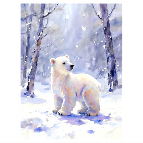 Animal Paint by Numbers Kit for Adults - DIY Polar Bear in Winter Forest Painting on Canvas 16x20 Inches, Frameless Acrylic Paint Set, Suitable for Beginners, Art for Home Decoration or Gifts - color: cyy524