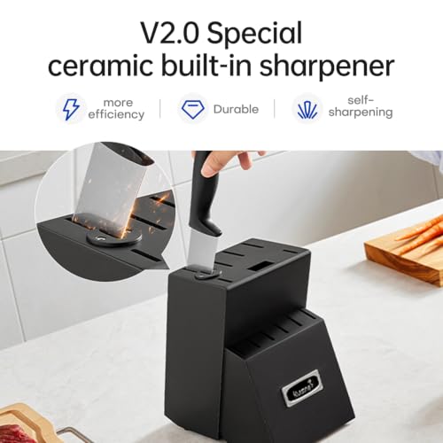 Kuisine Knife Set 15 pieces High Carbon Stainless Steel Professional Kitchen Knife block set with Sharpener Black