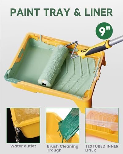 VOOMEY Paint Roller Kit with Extension Pole - 9 Inch Paint Roller with Tray - style: 16 pcs paint roller kit