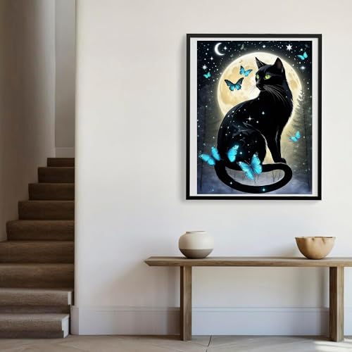 Meothan Diamond Art Kits for Adults Black Cat Diamond Painting Kit 12x16in - color: Black Cat-Round Drill, size: 11.8x15.7in(30x40cm)