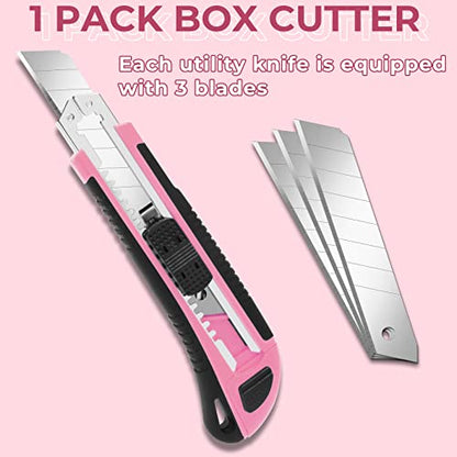 1Pack Box Cutter Retractable, Snap Off Utility Knife, Razor Knife - color: Pink/Black
