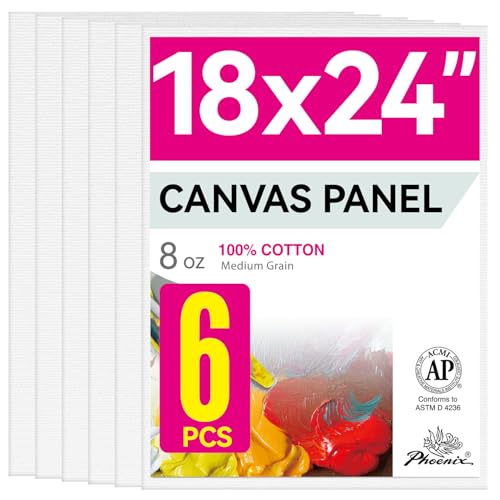 PHOENIX Large Painting Canvas Panels - 18x24 Inch, 6 Value Pack - 8 Oz Triple Primed 100% Cotton Acid Free Canvases for Painting, White Blank Flat Canvas Boards for Acrylic, Oil Paints - color: White, size: 18"x24"