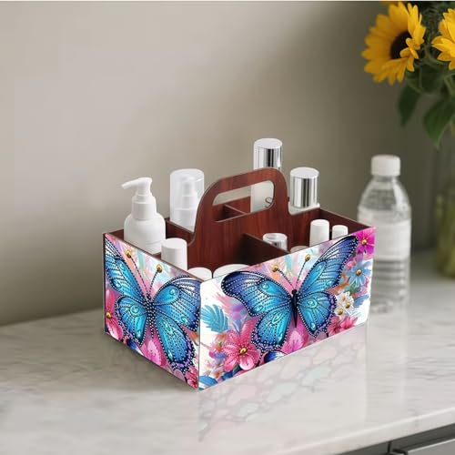 LSQFS Butterfly 5-Grid Wooden Diamond Painting Storage Box with Handle - color: Butterfly 2